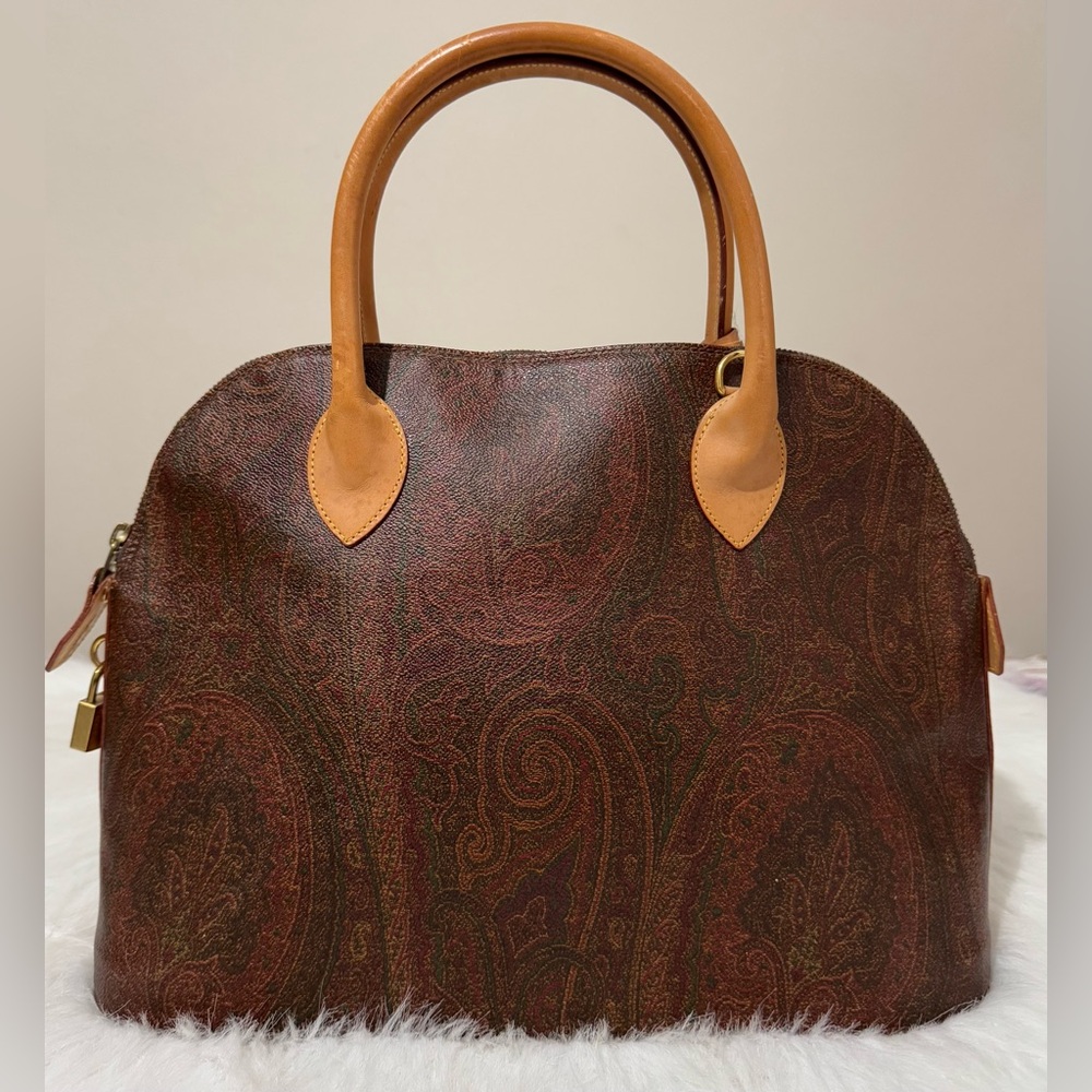 Authentic Vintage Etro Coated Canvas Satchel Handbag Burgundy Paisley VGUC - Picture 3 of 16